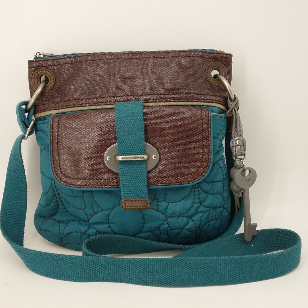 Fossil Key-Per Turquoise Teal Quilted Crossbody - image 1